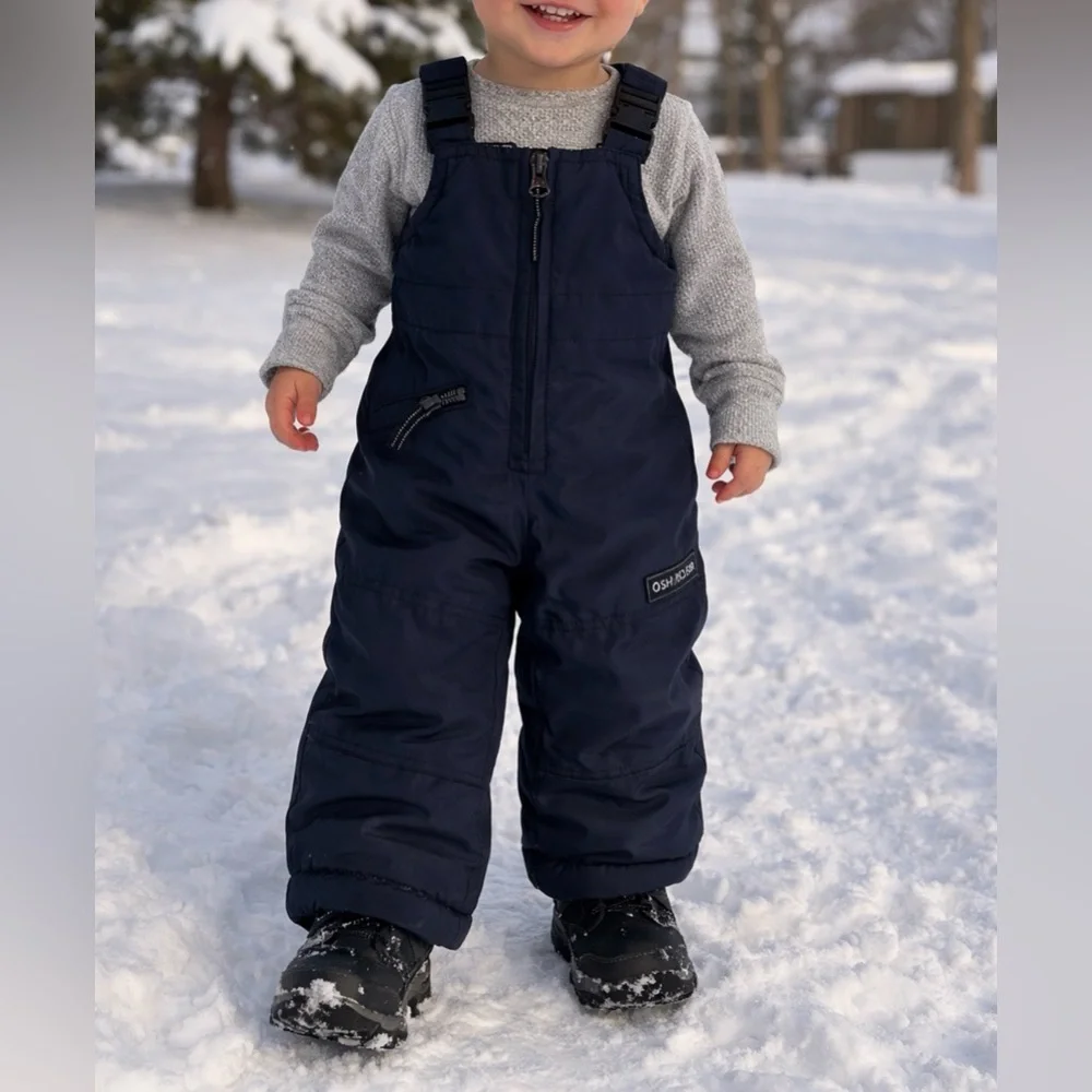 OshKosh B’gosh Toddler Snow Bib 2T Navy Insulated Winter Snow Pants GUC